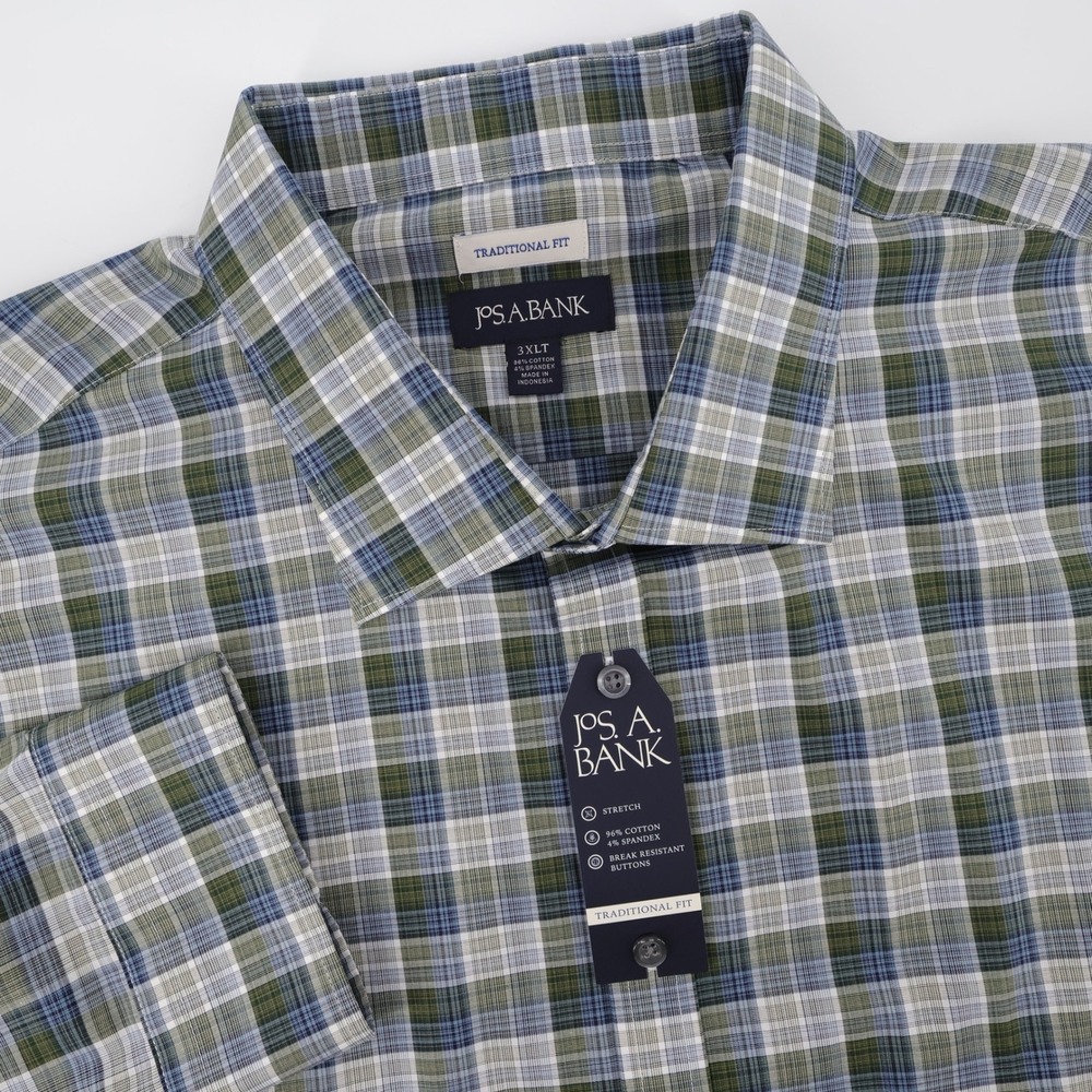 NEW Jos. A. Bank Plaid Traditional Fit Stretch Shirt Green Long Sleeve Mens 3XLT